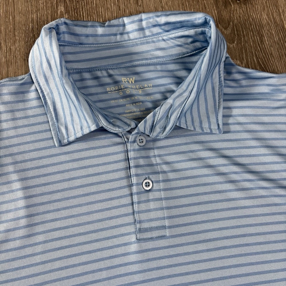 Rorie Whelan Golf Polo Shirt Men XL Blue Striped Performance‎ Stretch